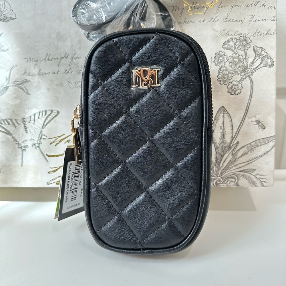 Badgley Mischka Oval Quilted Crossbody Phone Bag Black & Gold